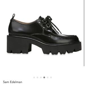 Sam Edelman faux leather lace up Black Monna loafer shoea platform 7.5 like new